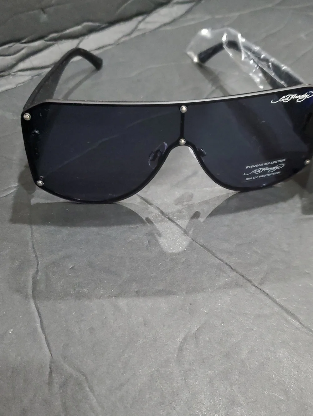 Ed Hardy Fatal Attraction love kills slowly 1971 emblem black shield sunglasses